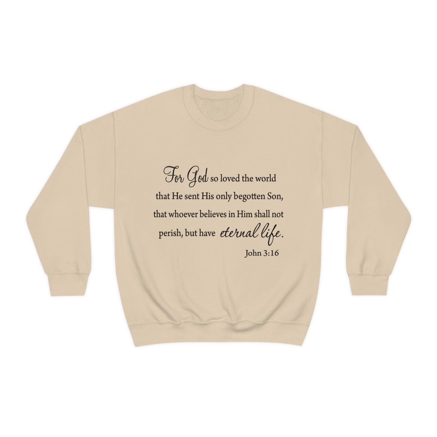 Bible Verse sweatshirt John 3:16 Unisex Heavy Blend Crewneck Sweatshirt minimalist style Plain white colored sweatshirt religous Christians.