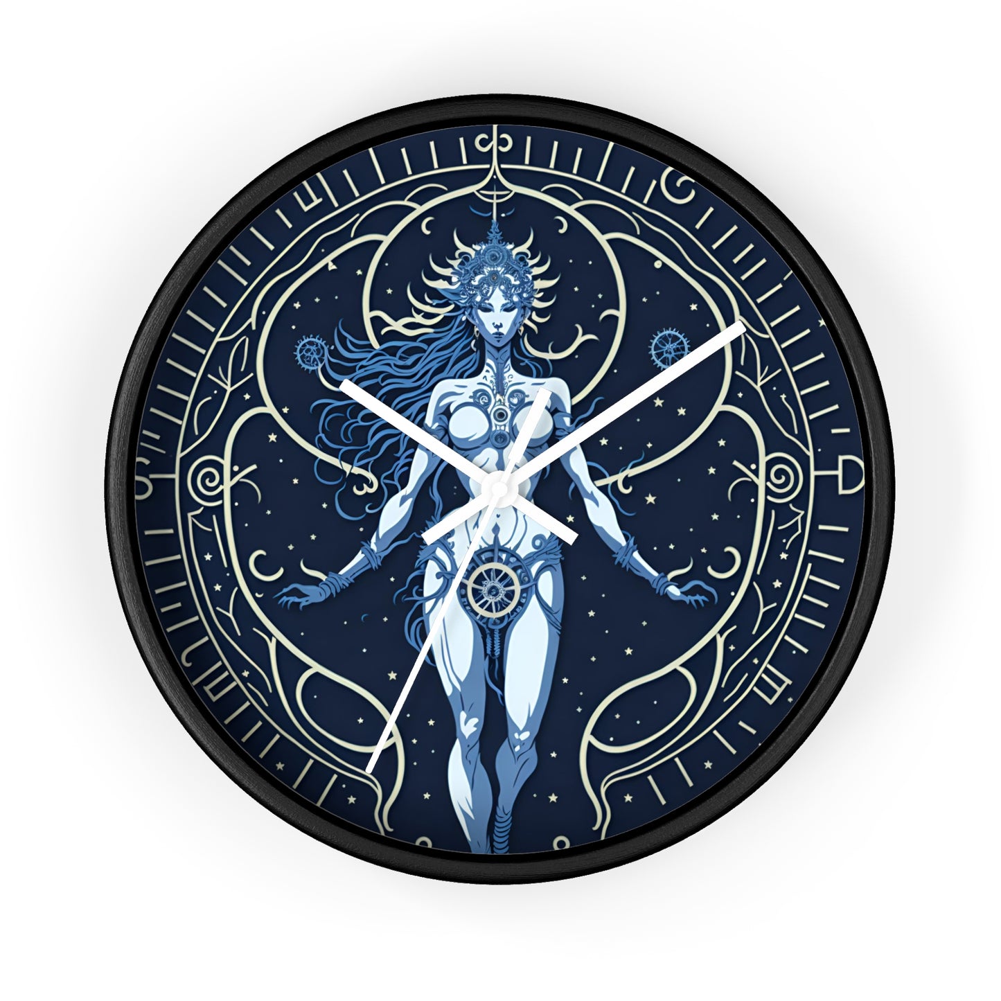 Celestial Goddess Wall Clock Blue design 1 celestial goddess blue Analog Wall Clock design for those fantasy lovers the library bedroom