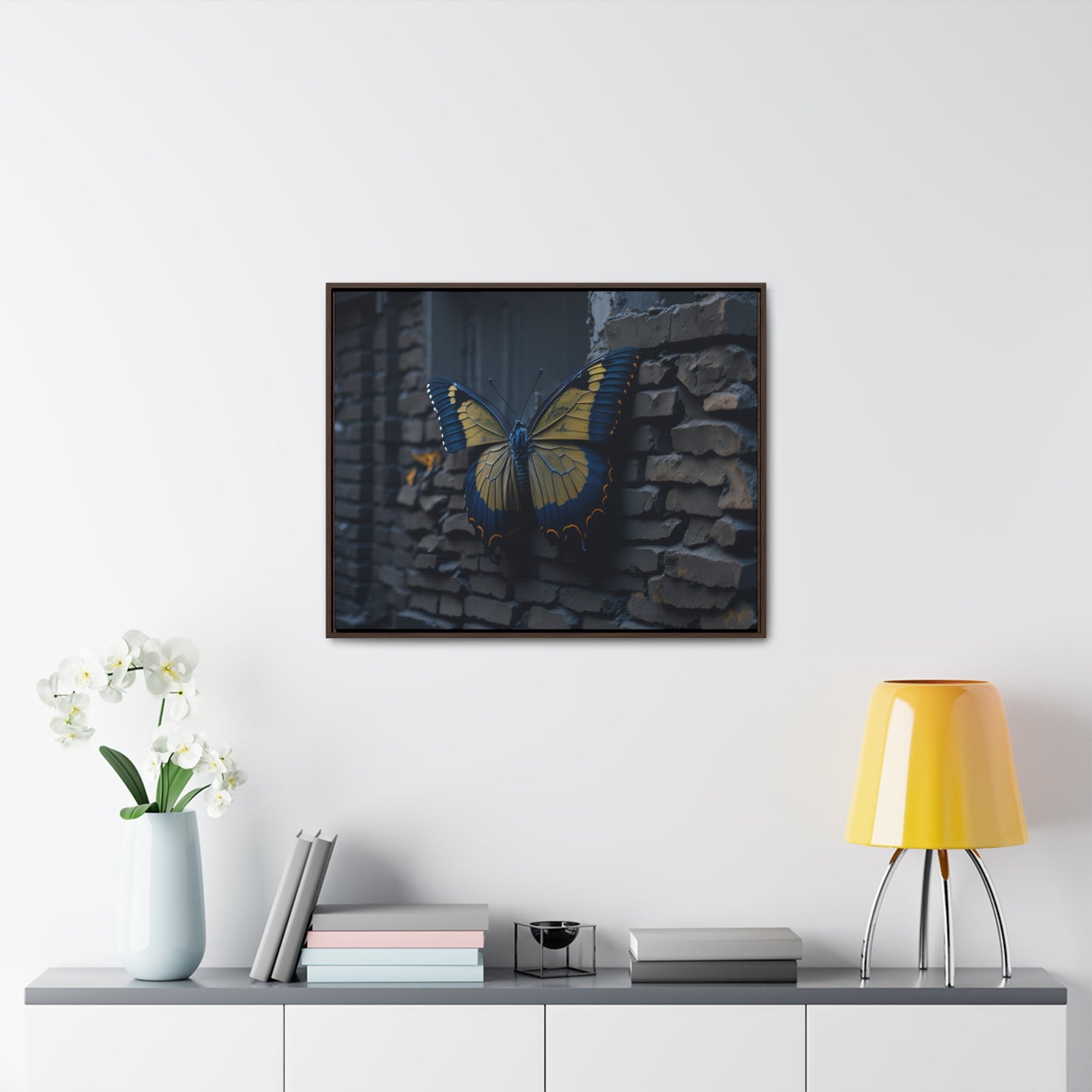 Dilapidated Butterfly Gallery Canvas art Wrap artwork depicting a fresh start at life in a barren wasteland