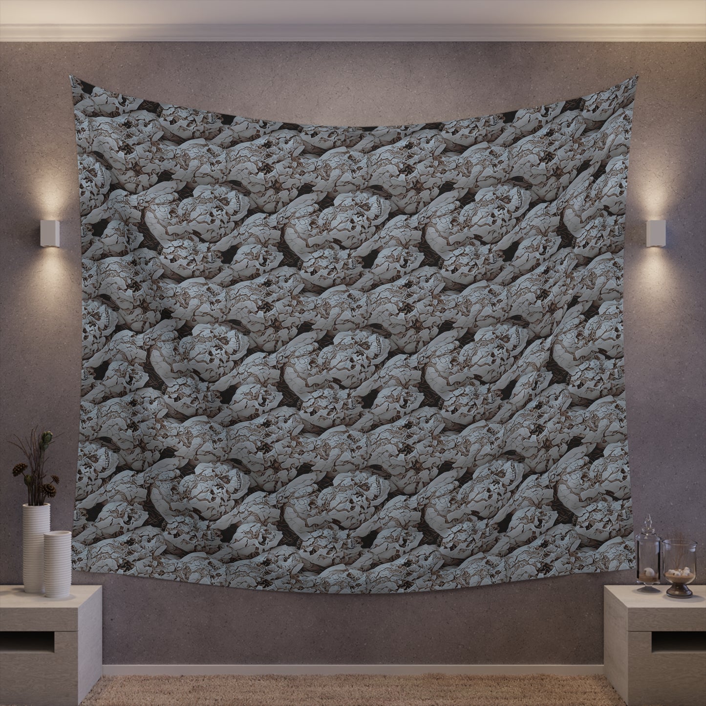 Cracked Skulls Tapestry for home decor pale cracked skull repeating pattern polyester tapestry with modern and unique design gorgeous