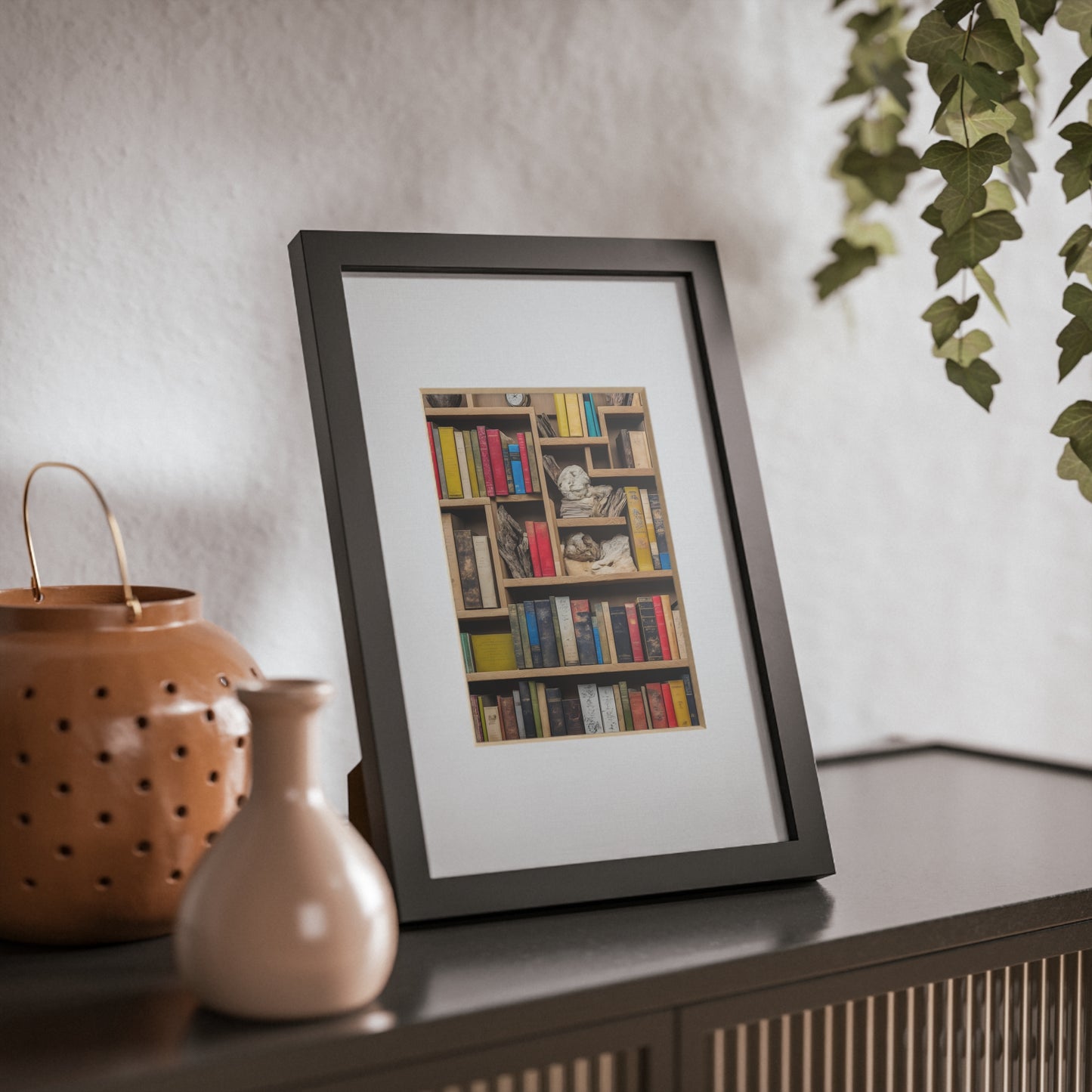 Library framed art library bookshelf studio study office poster teacher