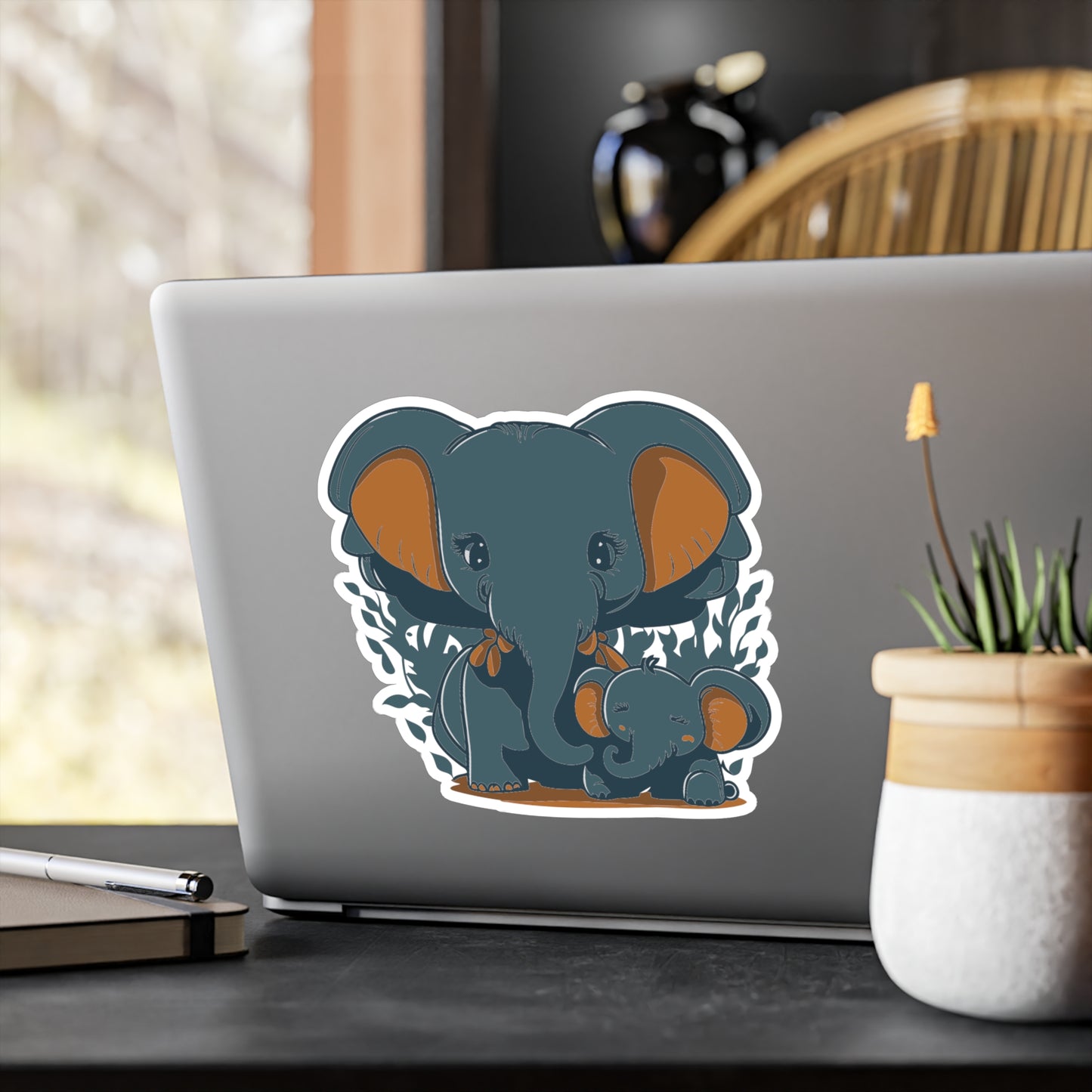 Mother and baby elephant Vinyl Decal to liven up the playroom with  vinyl cartoon animals with satin finish removable and restick decal