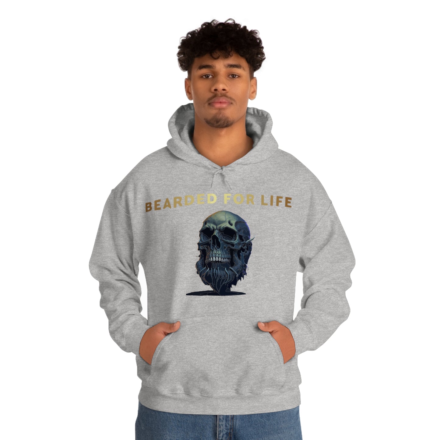 Bearded for life hoodie with a skull with a beard for the man that will have beard till he dies and is proud of his beard on fathers v2