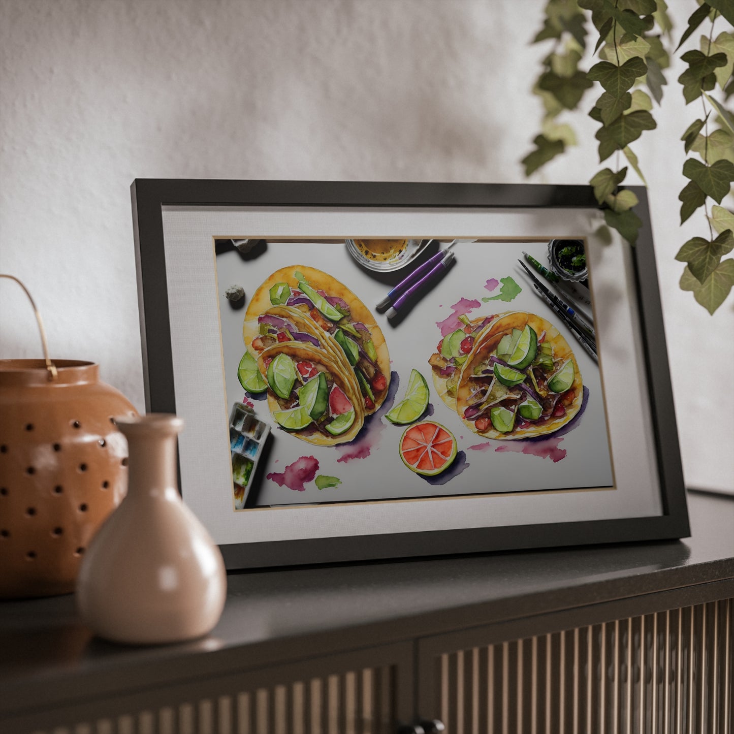 Tacos framed art bar gift for restaurant black frame kitchen dining poster v2