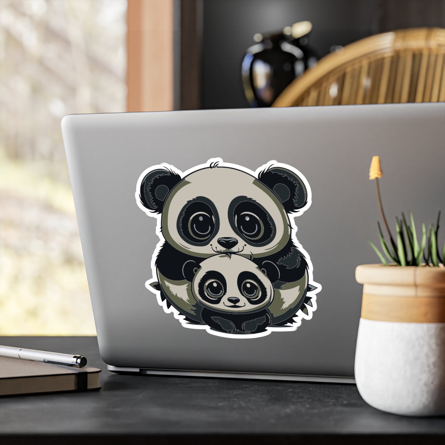 Mother and baby panda Vinyl Decal to liven up the playroom with vinyl cartoon animals with satin finish removable and restick decal