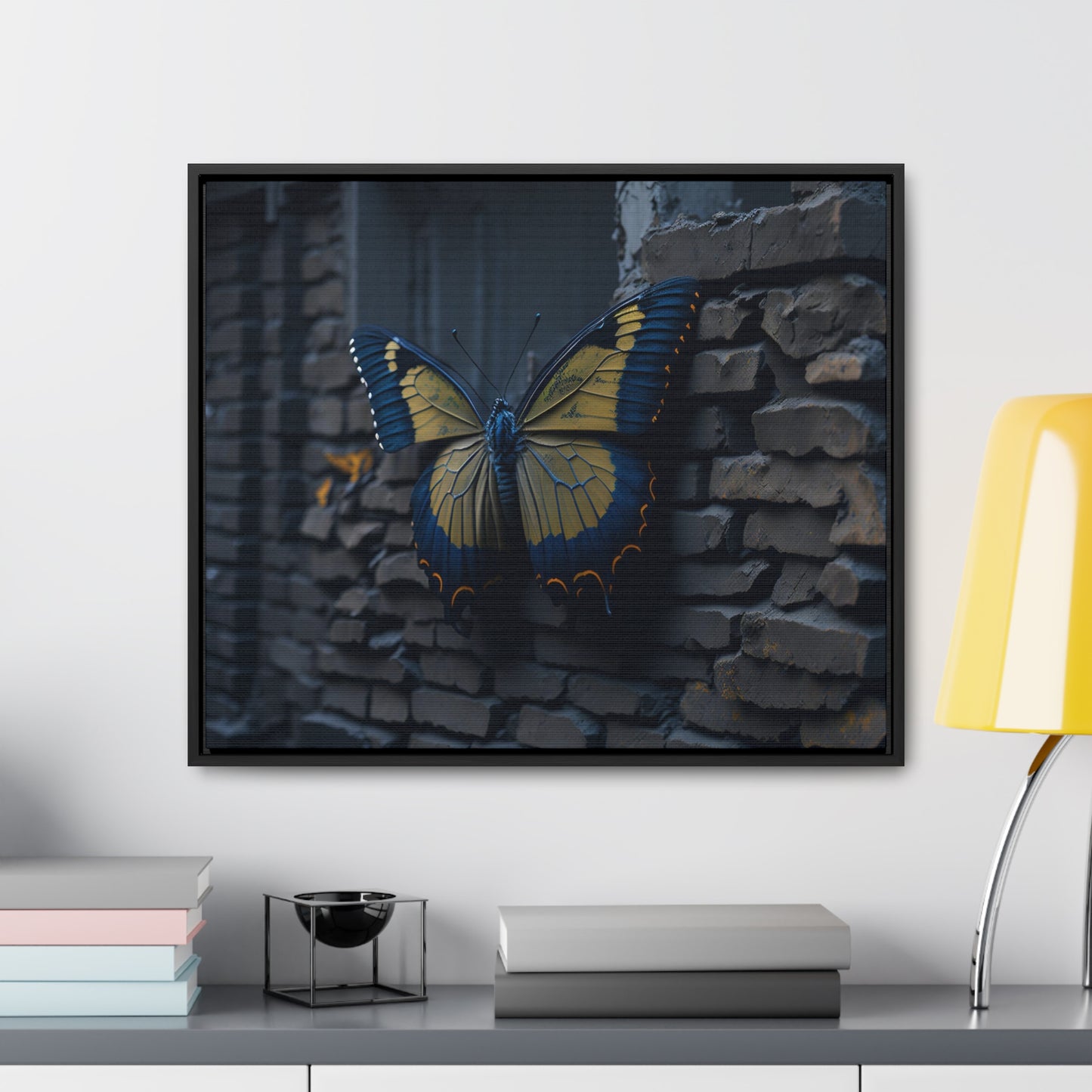 Dilapidated Butterfly Gallery Canvas art Wrap artwork depicting a fresh start at life in a barren wasteland