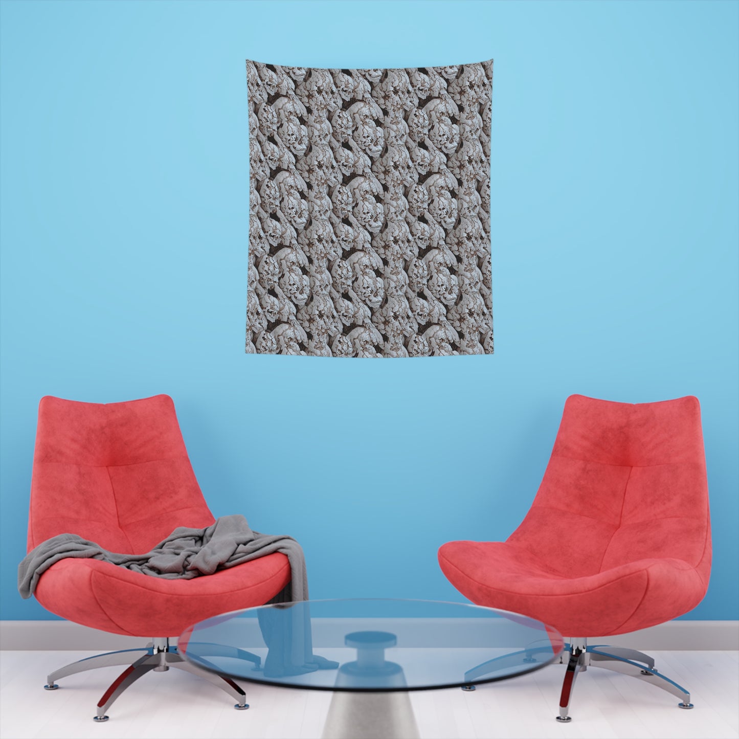 Cracked Skulls Tapestry for home decor pale cracked skull repeating pattern polyester tapestry with modern and unique design gorgeous