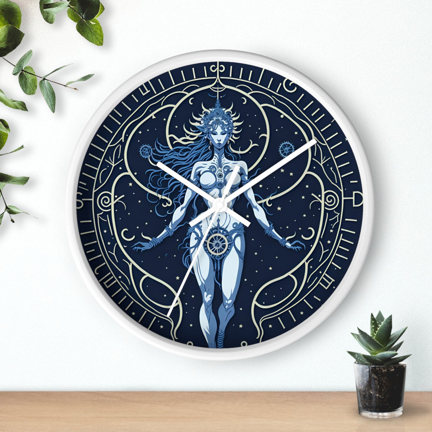 Celestial Goddess Wall Clock Blue design 1 celestial goddess blue Analog Wall Clock design for those fantasy lovers the library bedroom