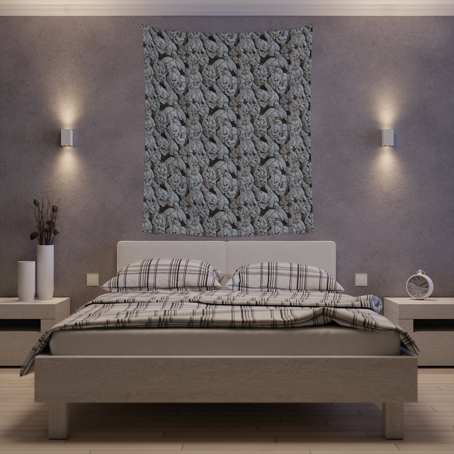 Cracked Skulls Tapestry for home decor pale cracked skull repeating pattern polyester tapestry with modern and unique design gorgeous