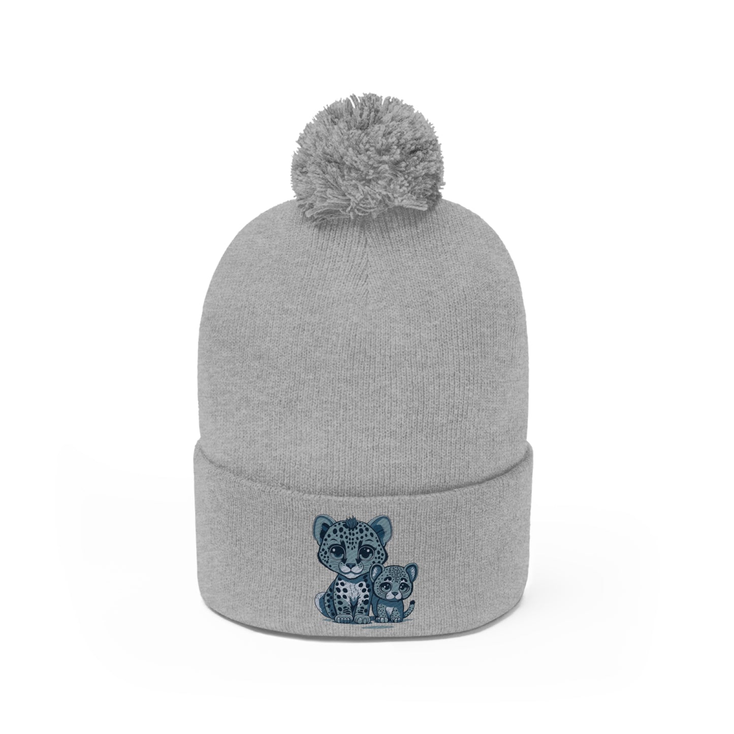 Mother and baby snow leopard Beanie embroidered mothers day Pom Pom Beanie gift trophy for mom birthday mommy christmas present