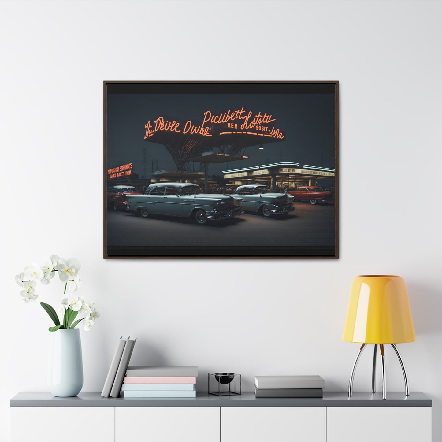 Drive-In Diner Dreams Nostalgic Dystopian Collection of Retro Wall Art Gallery Canvas Wraps Horizontal Frame v6/6