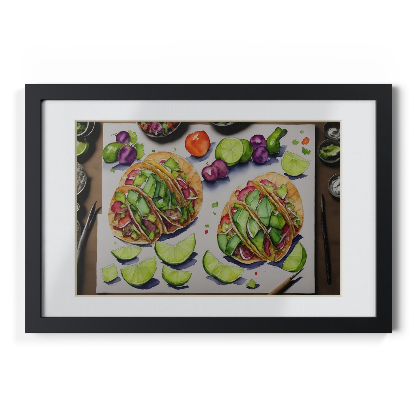 Tacos framed art bar gift for restaurant black frame kitchen dining poster v3