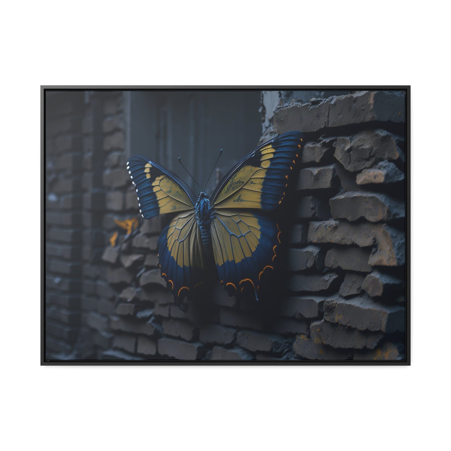 Dilapidated Butterfly Gallery Canvas art Wrap artwork depicting a fresh start at life in a barren wasteland