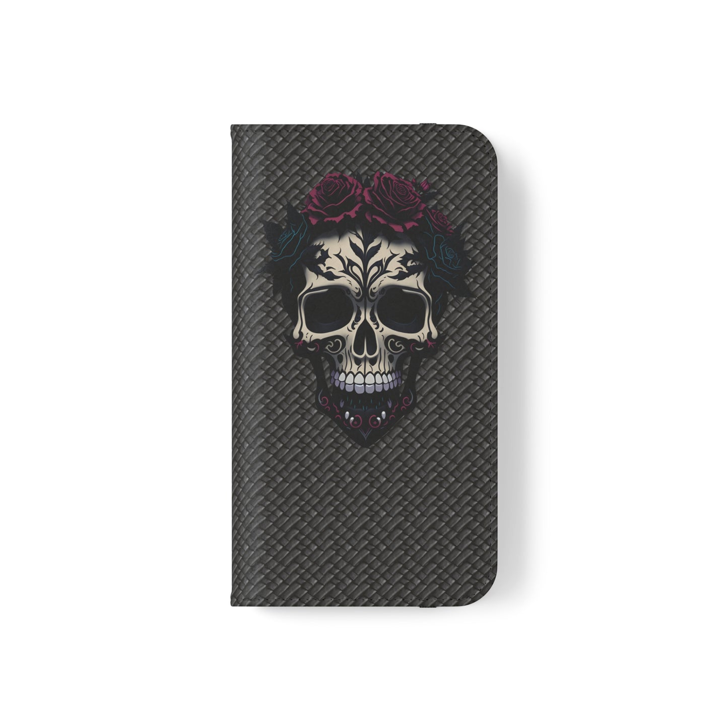 Sugar Skull Flip Case for iPhone and Samsung Galaxy Phones 11 12 13 mini pro max s22 s21 ultra plus made from vegan leather