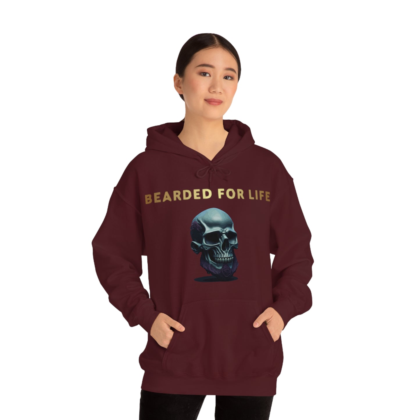 Bearded for life hoodie with a skull with a beard for the man that will have beard till he dies and is proud of his beard on fathers day v1