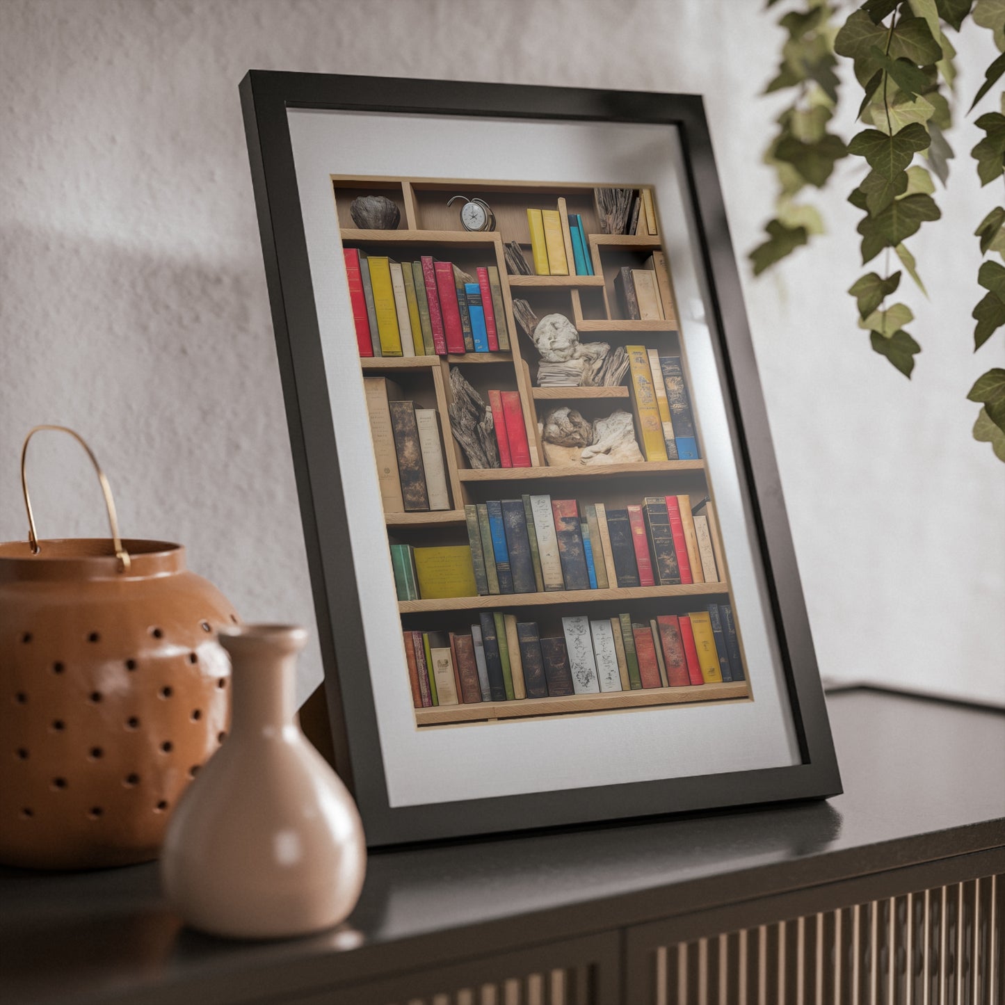 Library framed art library bookshelf studio study office poster teacher