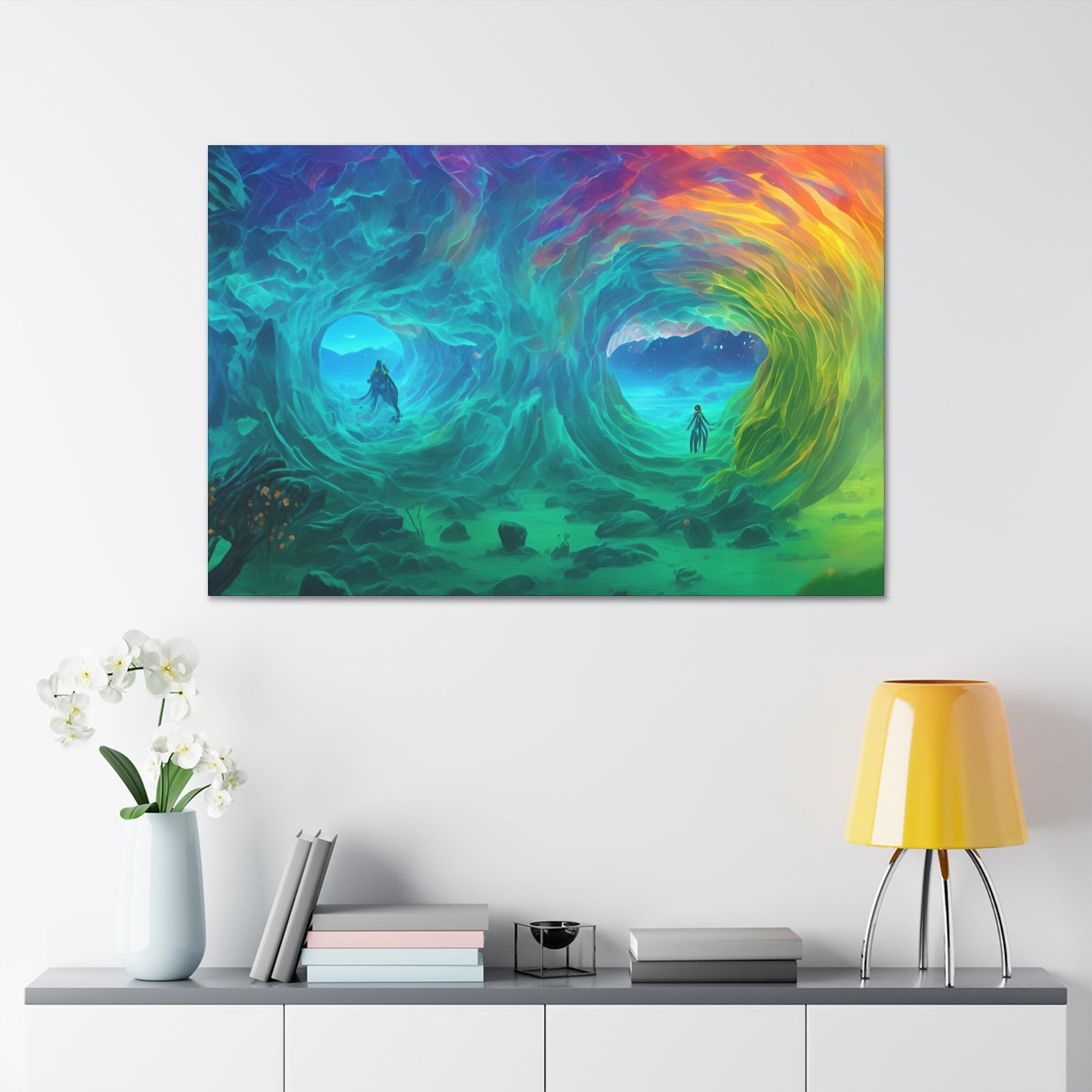 Rainbow wave stretched Canvas Gallery Wraps for the gameroom art gay gift for lgbtq lovers ally femme style art horizontal orientation v2