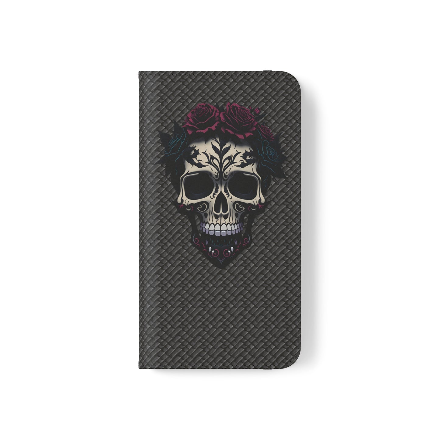 Sugar Skull Flip Case for iPhone and Samsung Galaxy Phones 11 12 13 mini pro max s22 s21 ultra plus made from vegan leather