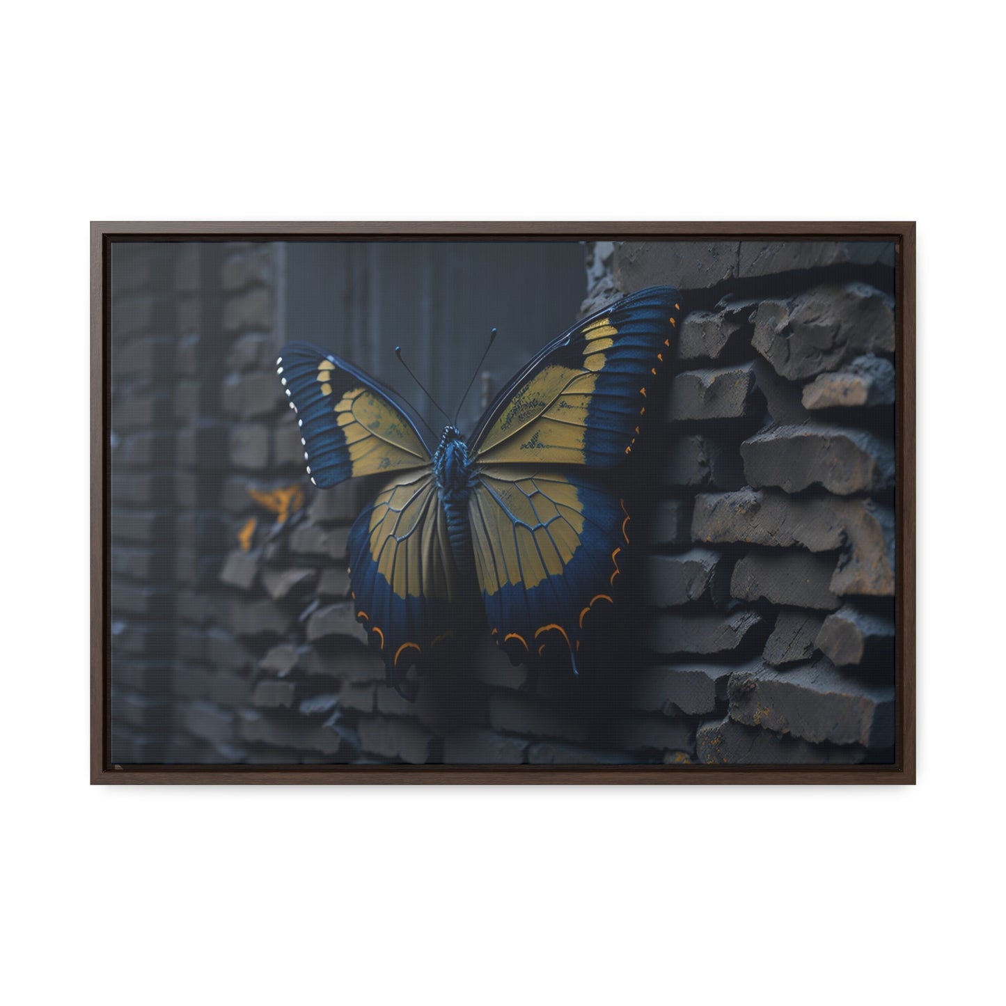 Dilapidated Butterfly Gallery Canvas art Wrap artwork depicting a fresh start at life in a barren wasteland