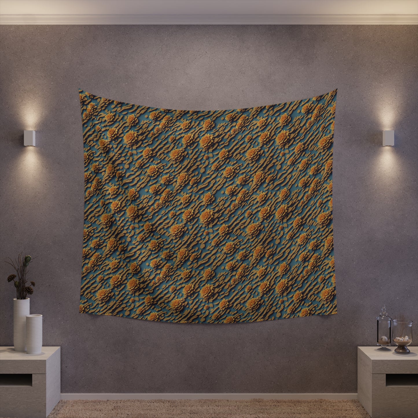 Modern Floral Tapestry for home decor golden flower repeating pattern polyester tapestry with modern and unique design gorgeous