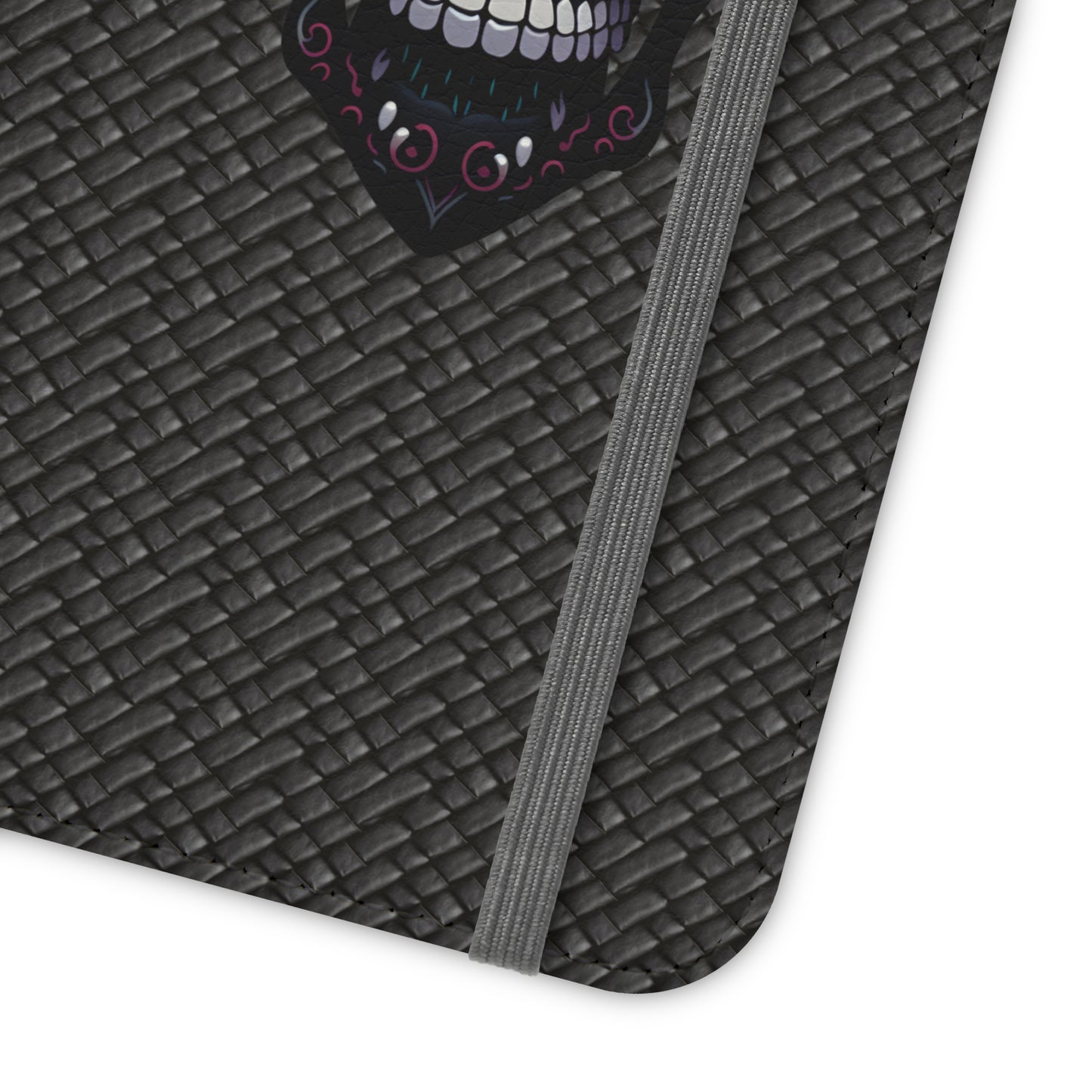 Sugar Skull Flip Case for iPhone and Samsung Galaxy Phones 11 12 13 mini pro max s22 s21 ultra plus made from vegan leather