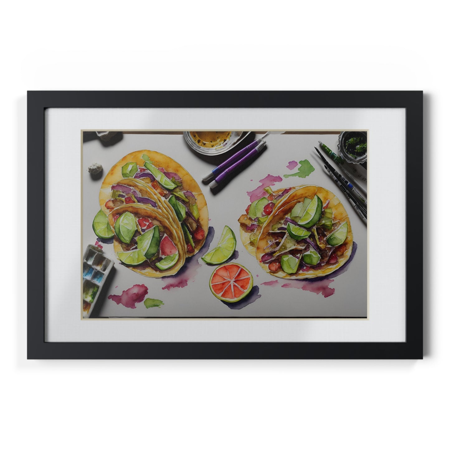 Tacos framed art bar gift for restaurant black frame kitchen dining poster v2