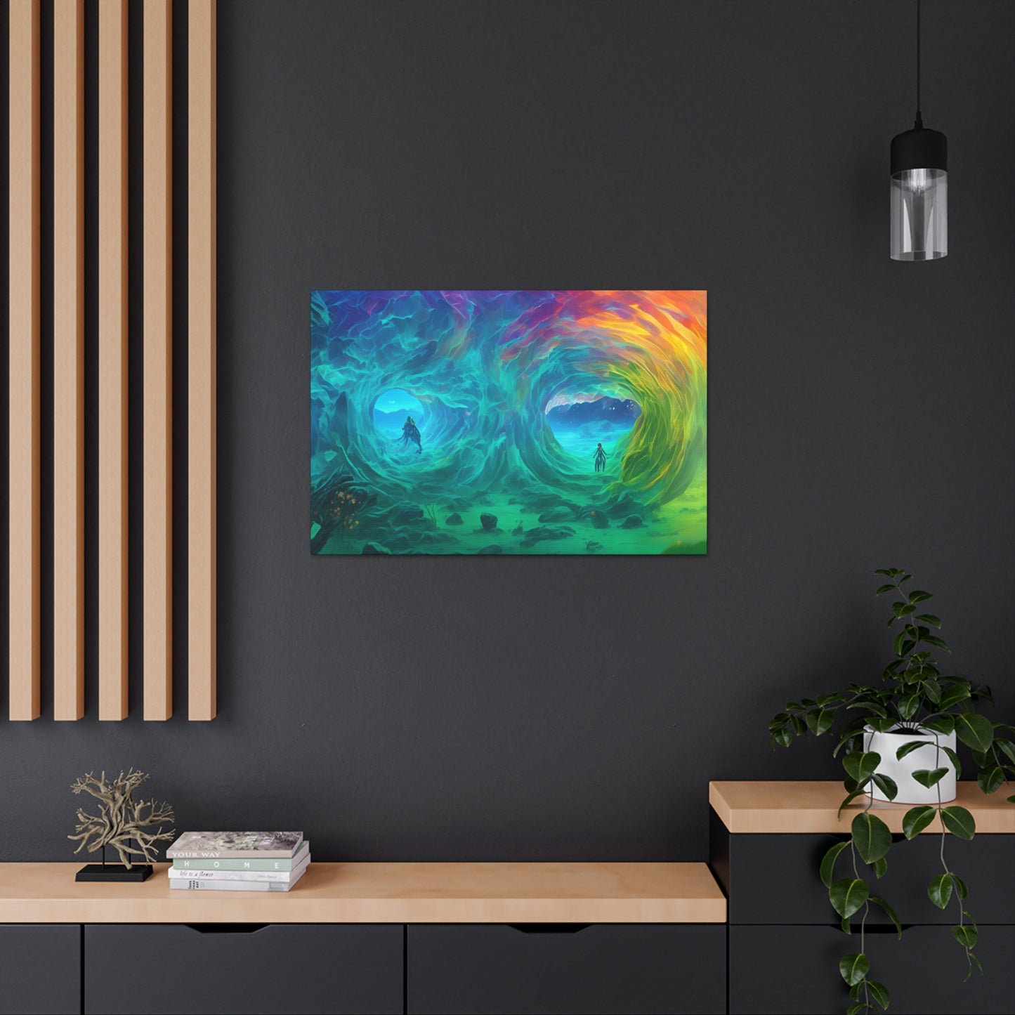 Rainbow wave stretched Canvas Gallery Wraps for the gameroom art gay gift for lgbtq lovers ally femme style art horizontal orientation v2