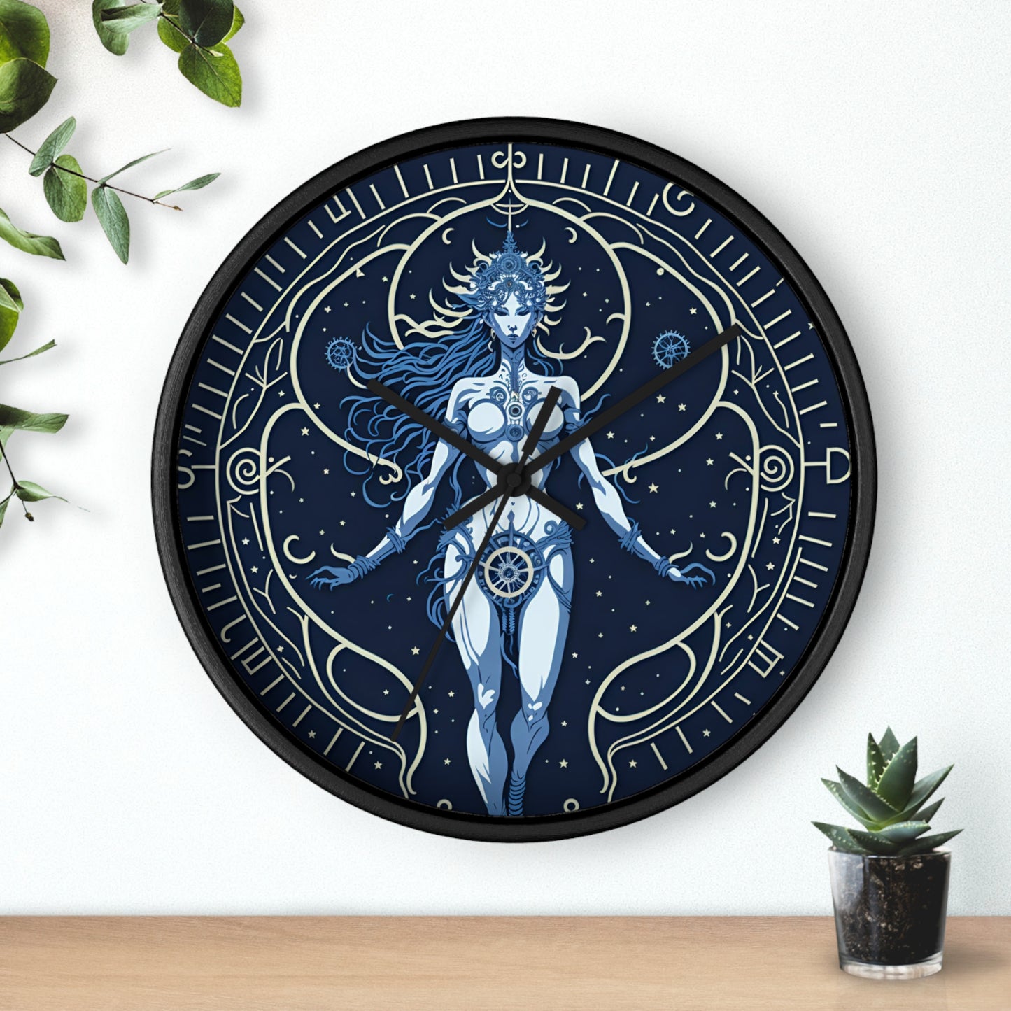 Celestial Goddess Wall Clock Blue design 1 celestial goddess blue Analog Wall Clock design for those fantasy lovers the library bedroom