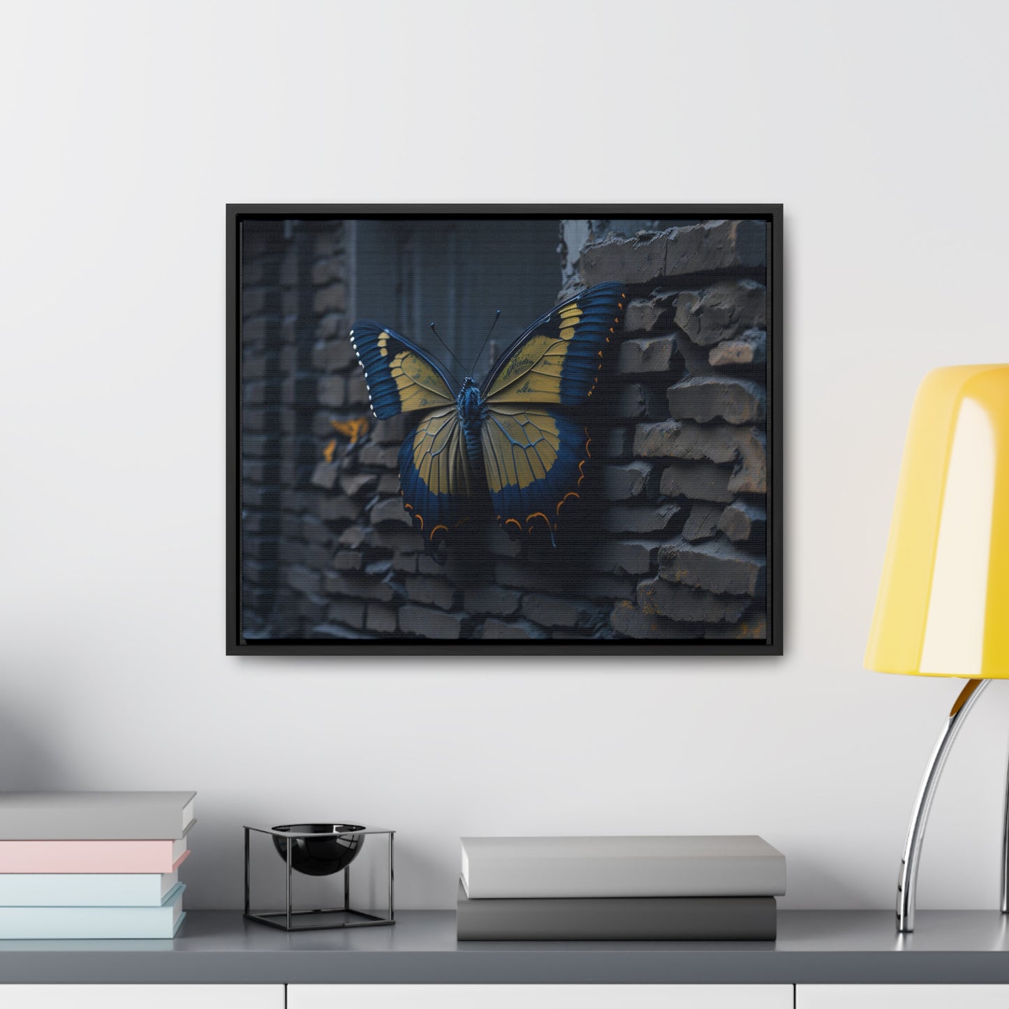 Dilapidated Butterfly Gallery Canvas art Wrap artwork depicting a fresh start at life in a barren wasteland