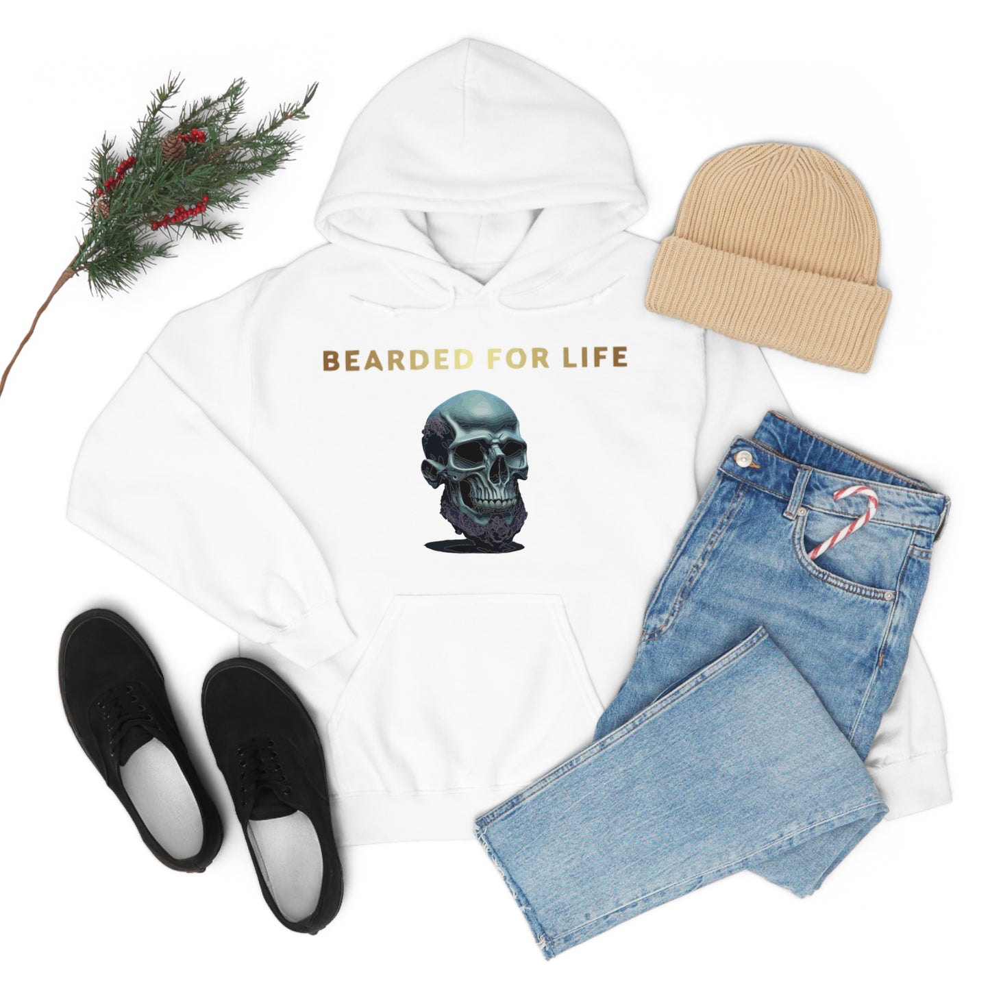 Bearded for life hoodie with a skull with a beard for the man that will have beard till he dies and is proud of his beard on fathers day v1