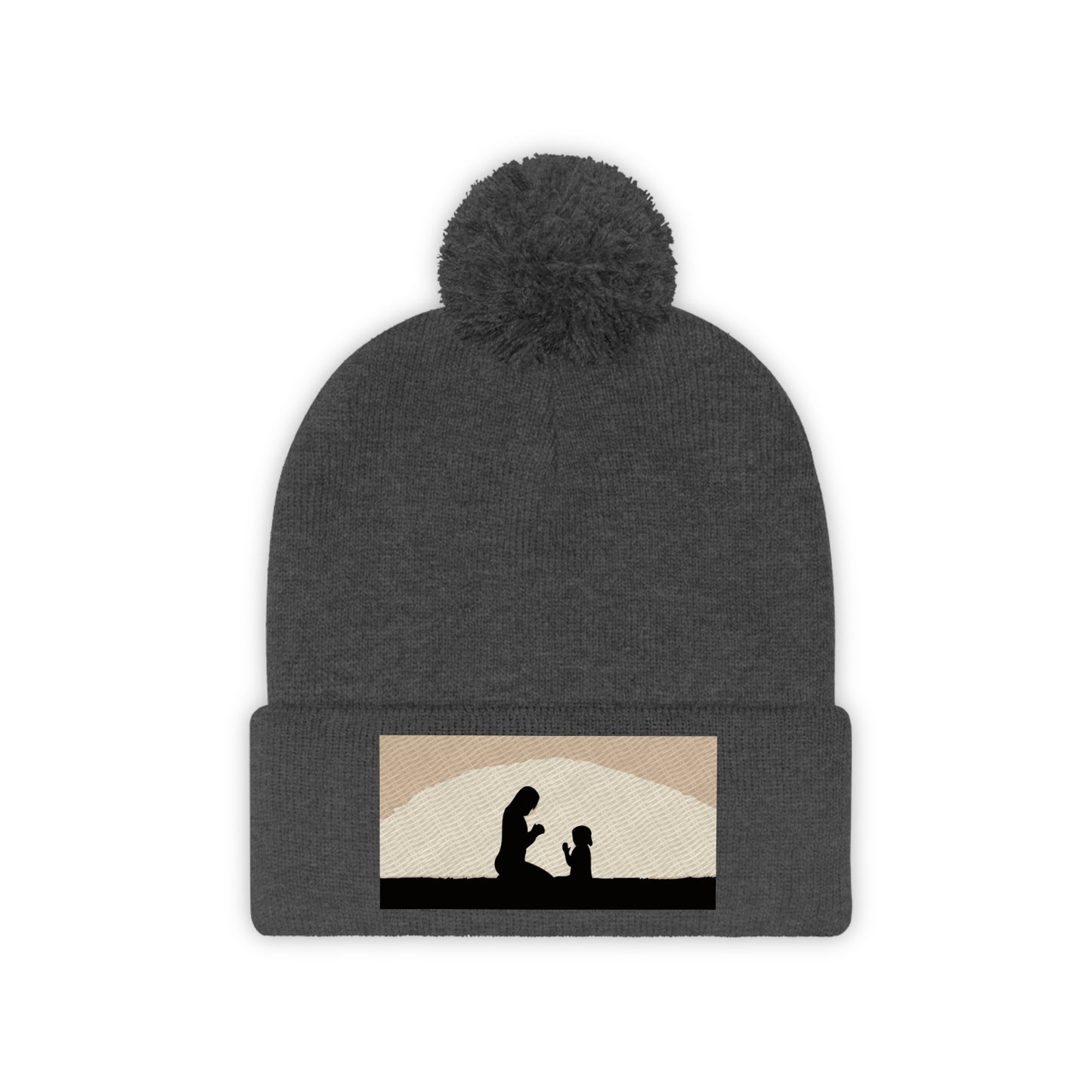 Mother and child praying beanie  embroidered  mothers day Pom Pom Beanie gift trophy for mom birthday mommy christmas present