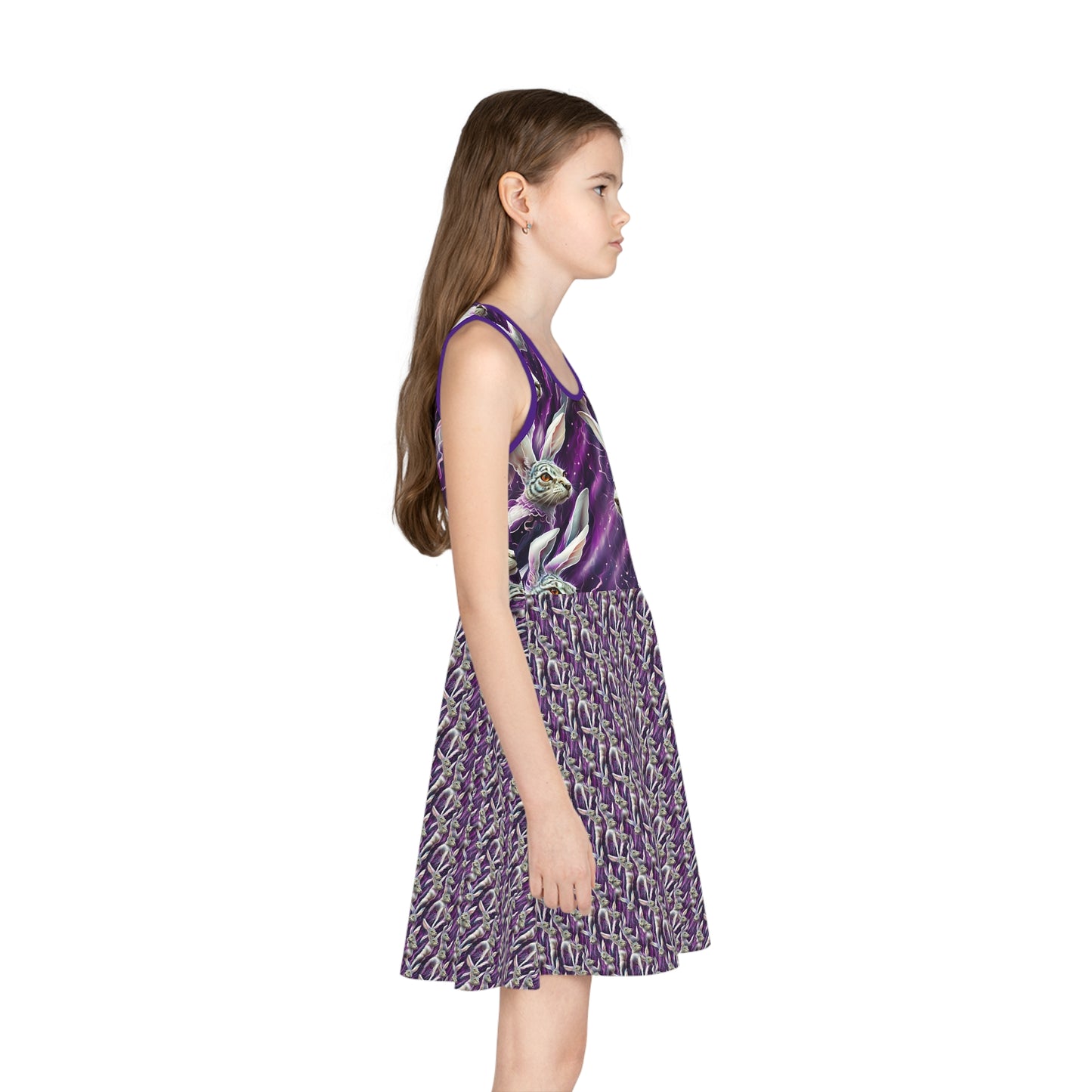 White Rabbit purple Girls' Sleeveless Sundress With the hare from alice in wonderland in a all over repeating print very unique