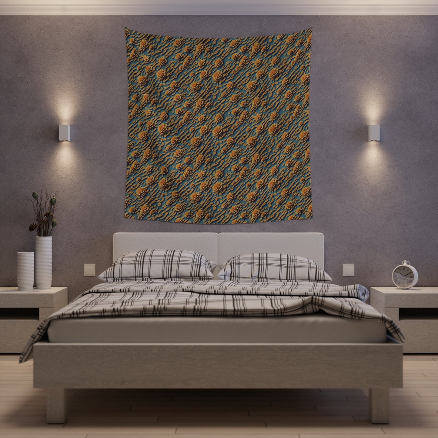 Modern Floral Tapestry for home decor golden flower repeating pattern polyester tapestry with modern and unique design gorgeous