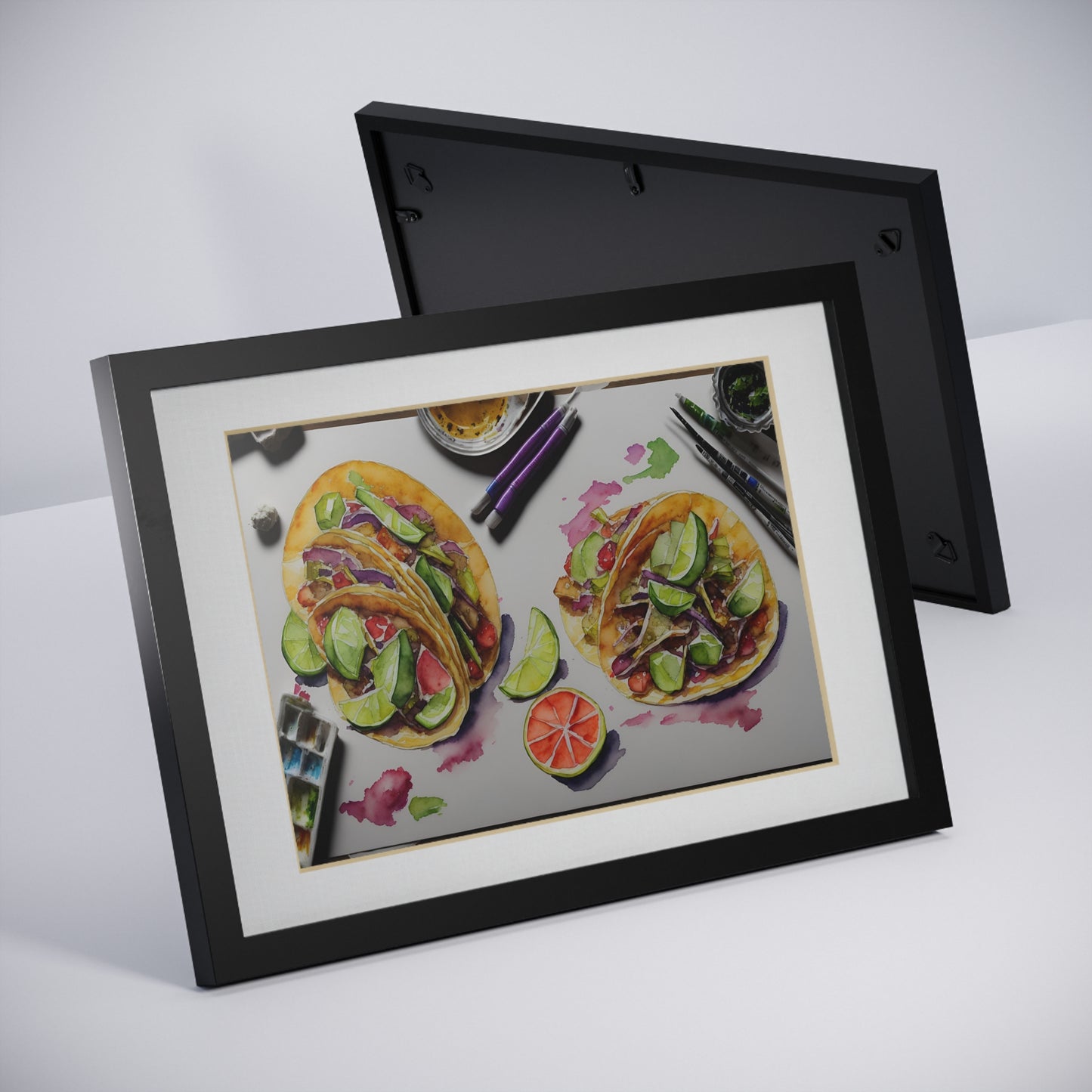 Tacos framed art bar gift for restaurant black frame kitchen dining poster v2