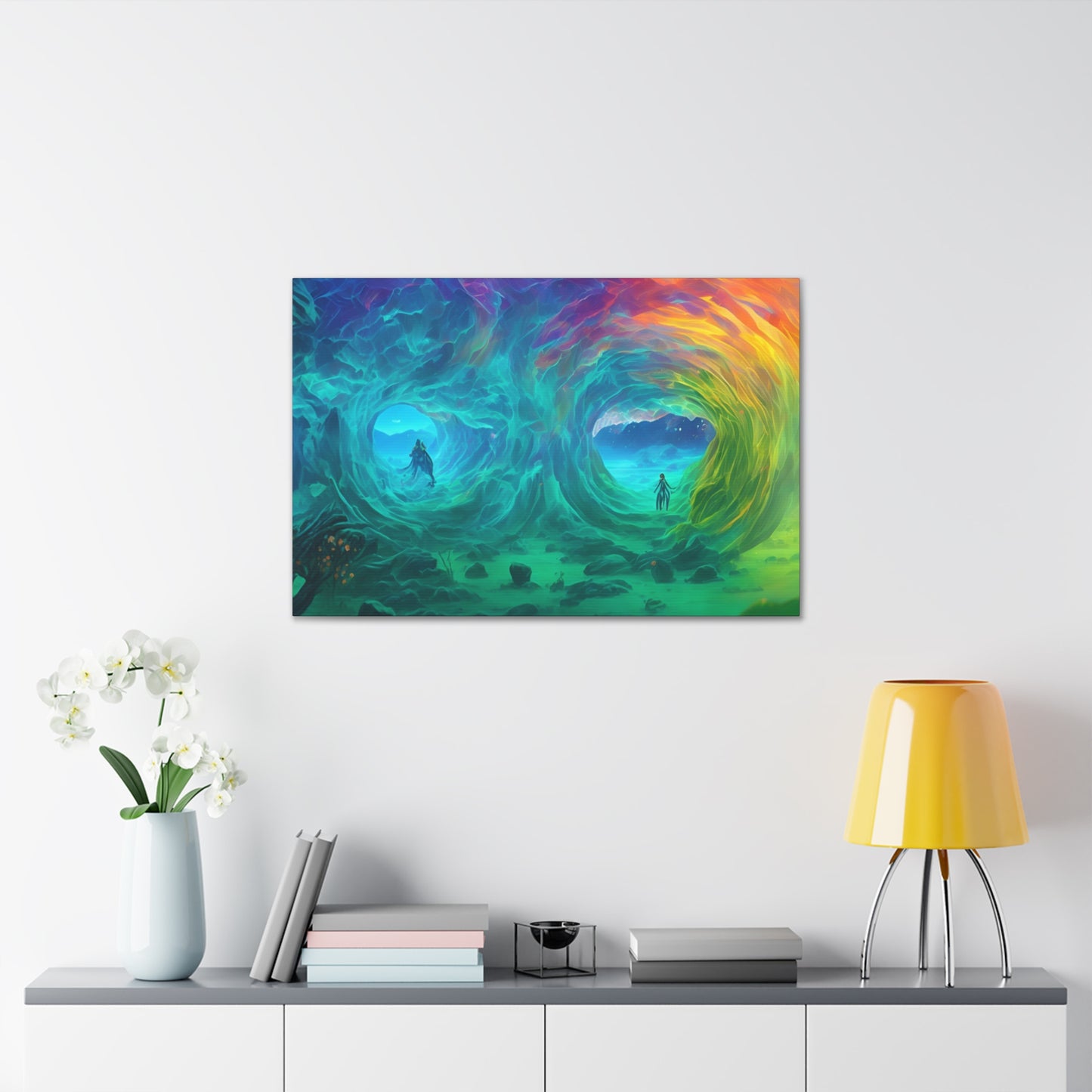 Rainbow wave stretched Canvas Gallery Wraps for the gameroom art gay gift for lgbtq lovers ally femme style art horizontal orientation v2