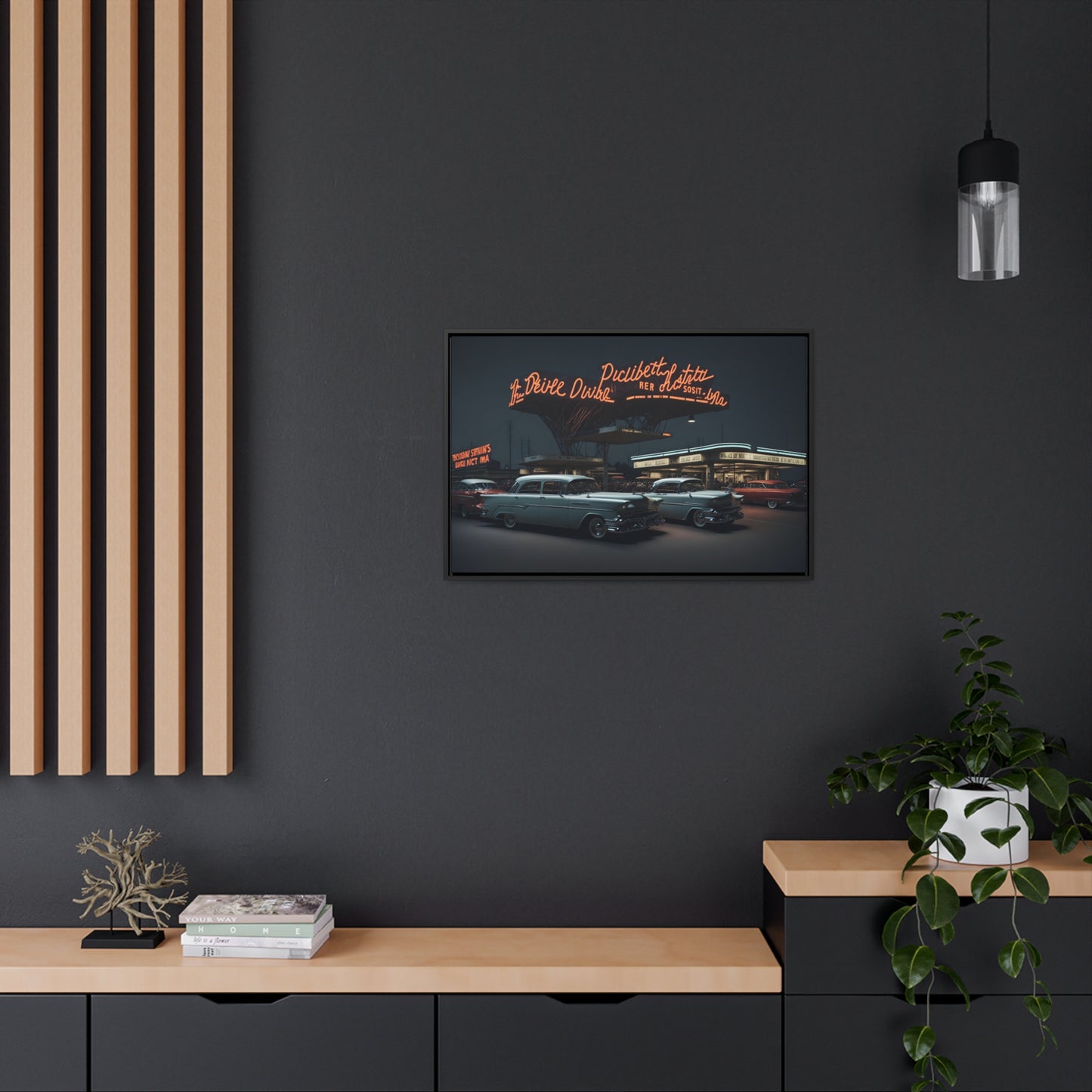 Drive-In Diner Dreams Nostalgic Dystopian Collection of Retro Wall Art Gallery Canvas Wraps Horizontal Frame v6/6