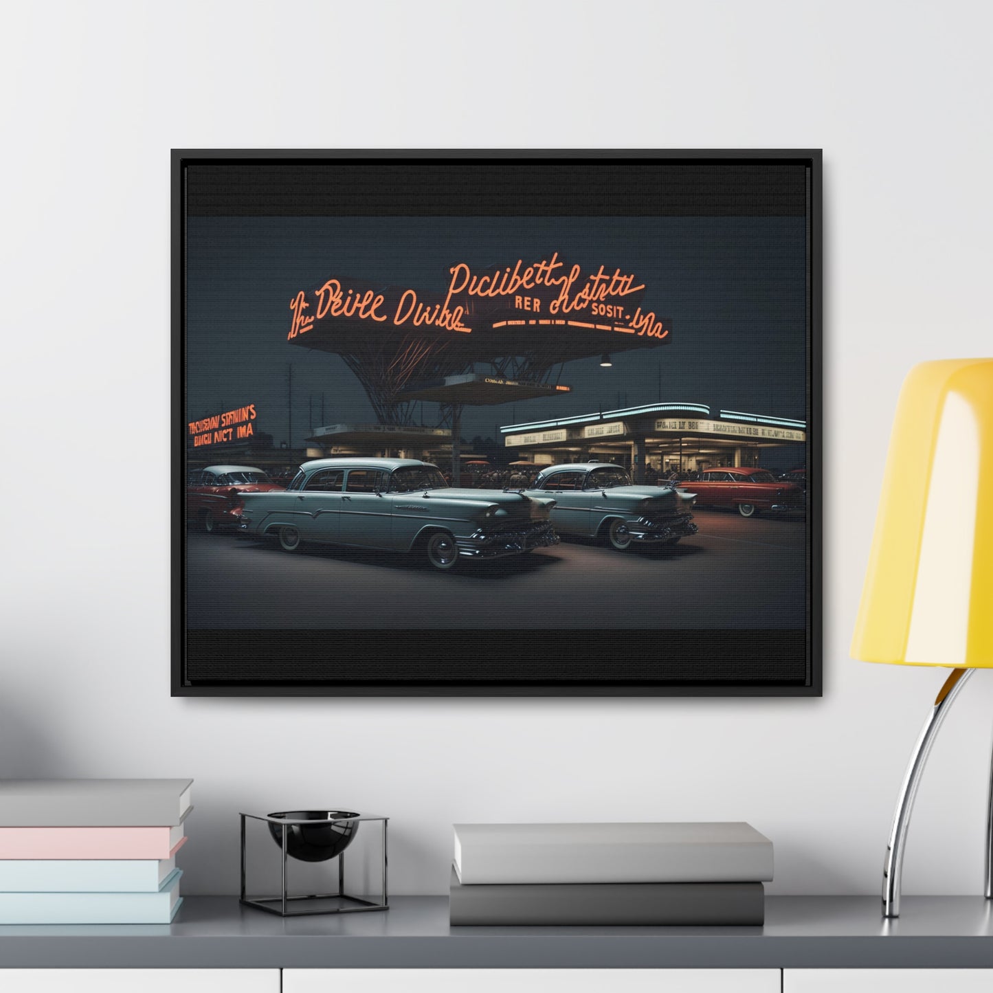 Drive-In Diner Dreams Nostalgic Dystopian Collection of Retro Wall Art Gallery Canvas Wraps Horizontal Frame v6/6