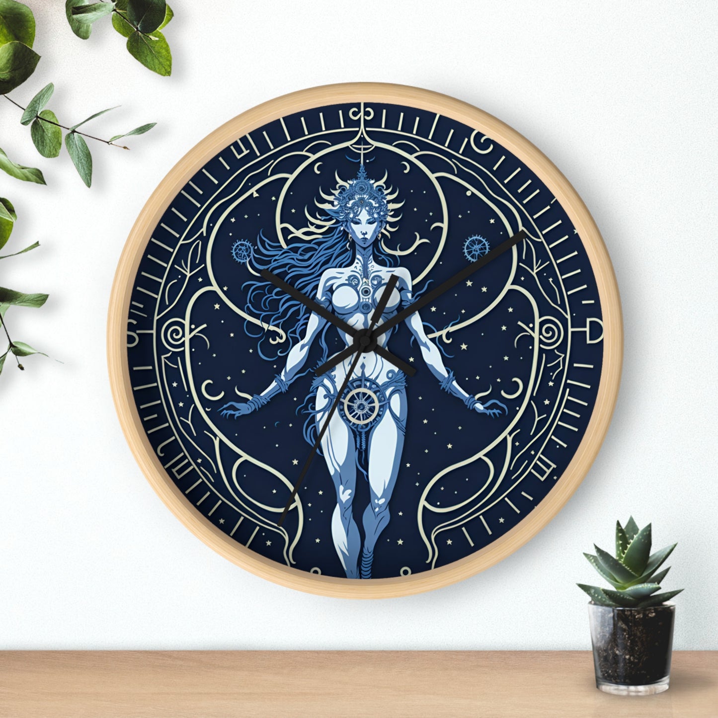 Celestial Goddess Wall Clock Blue design 1 celestial goddess blue Analog Wall Clock design for those fantasy lovers the library bedroom