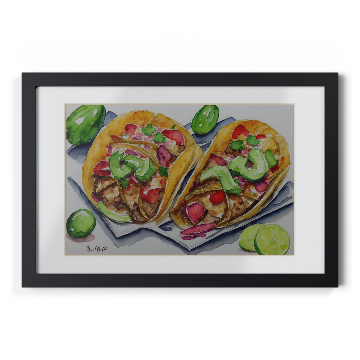 Tacos framed art bar gift for restaurant black frame kitchen dining poster v1