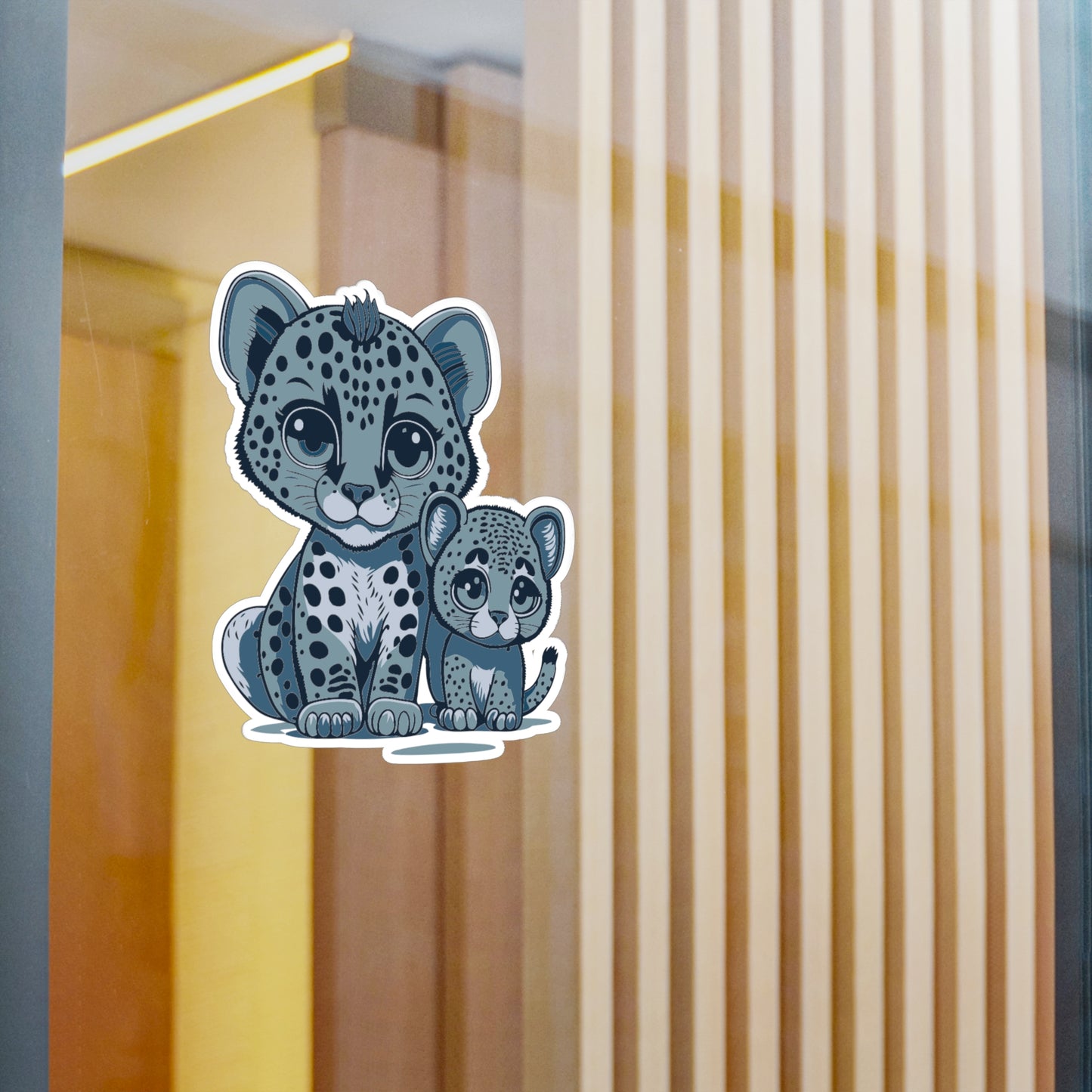 Mother and baby Snow Leopard Vinyl Decal to liven up the playroom with vinyl cartoon animals with satin finish removable and restick decal