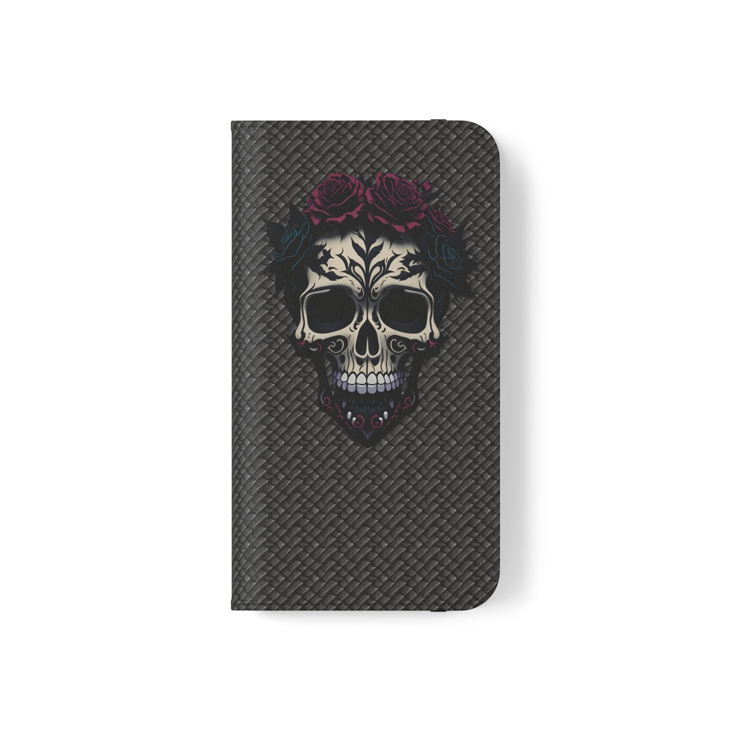 Sugar Skull Flip Case for iPhone and Samsung Galaxy Phones 11 12 13 mini pro max s22 s21 ultra plus made from vegan leather