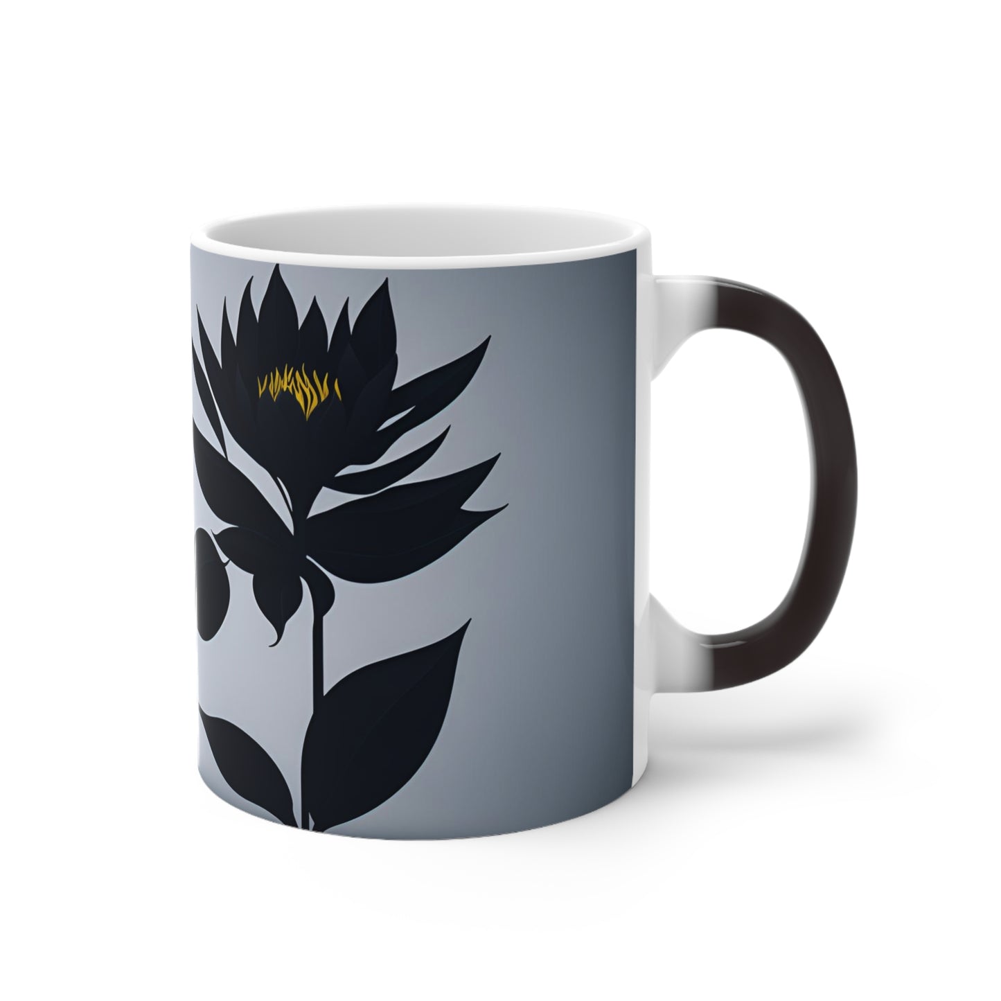 Dark flower Color Changing Mug Black mug that changes to show a black flower when it warms up mothers day gift changing coffee mug