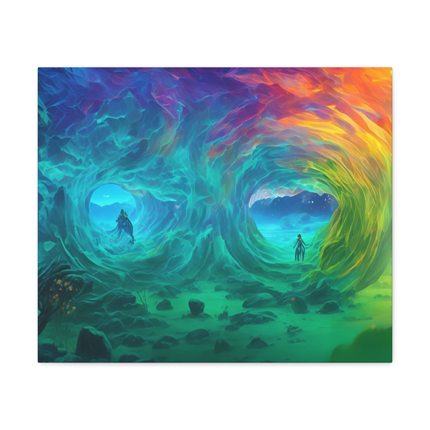 Rainbow wave stretched Canvas Gallery Wraps for the gameroom art gay gift for lgbtq lovers ally femme style art horizontal orientation v2