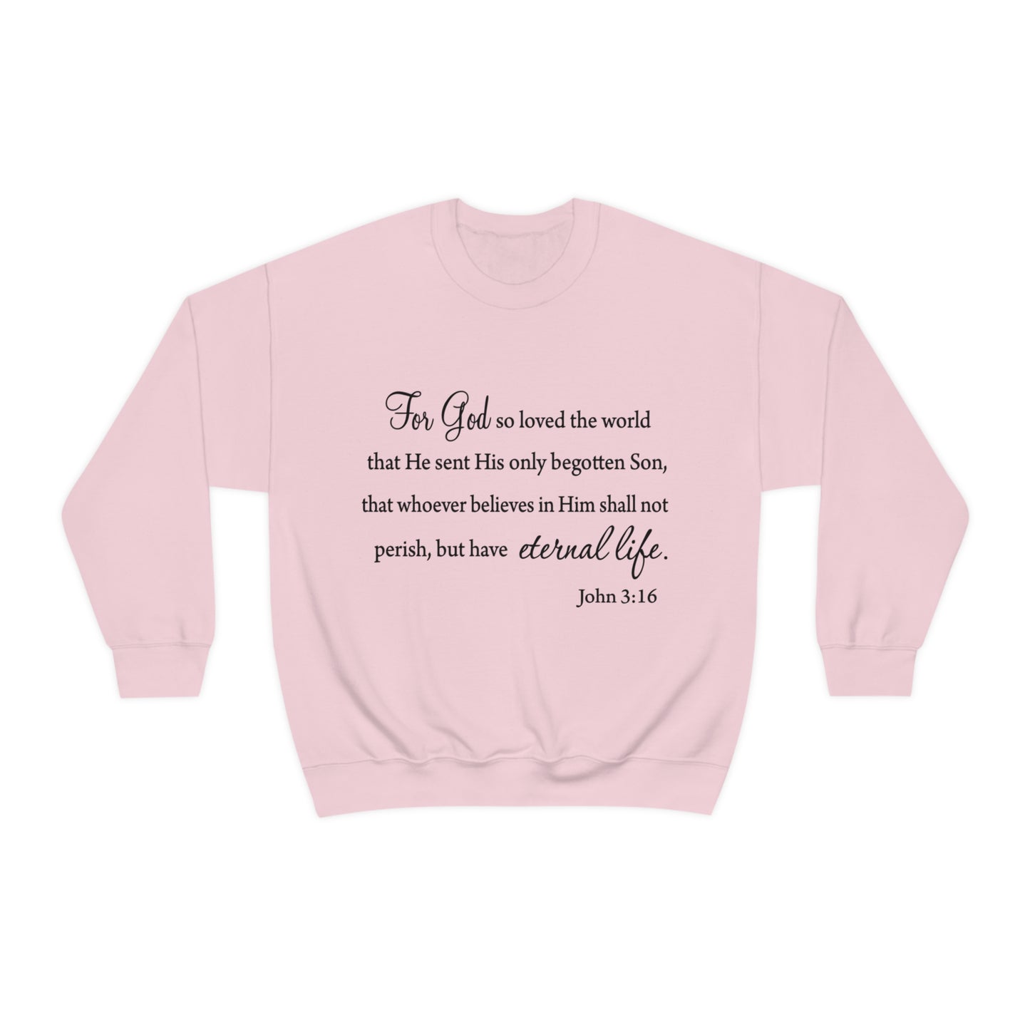 Bible Verse sweatshirt John 3:16 Unisex Heavy Blend Crewneck Sweatshirt minimalist style Plain white colored sweatshirt religous Christians.