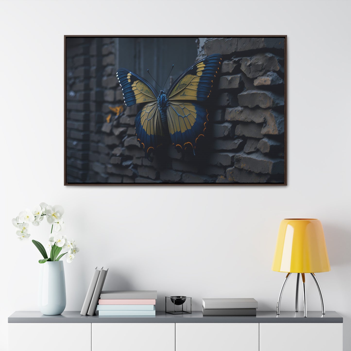 Dilapidated Butterfly Gallery Canvas art Wrap artwork depicting a fresh start at life in a barren wasteland