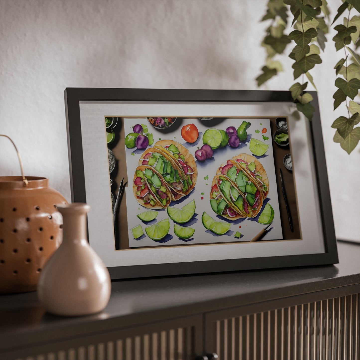 Tacos framed art bar gift for restaurant black frame kitchen dining poster v3