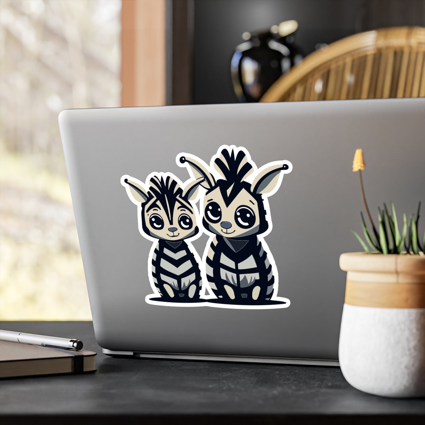 Mother and baby zebra Vinyl Decal to liven up the playroom with vinyl cartoon animals with satin finish removable and restick decal