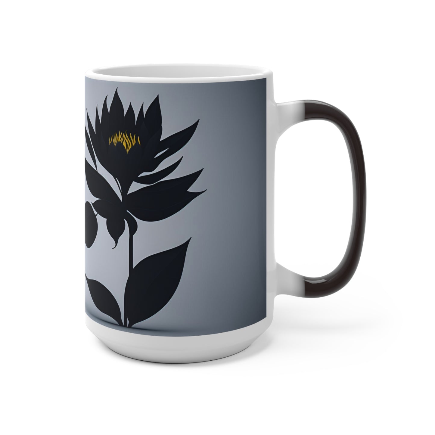 Dark flower Color Changing Mug Black mug that changes to show a black flower when it warms up mothers day gift changing coffee mug