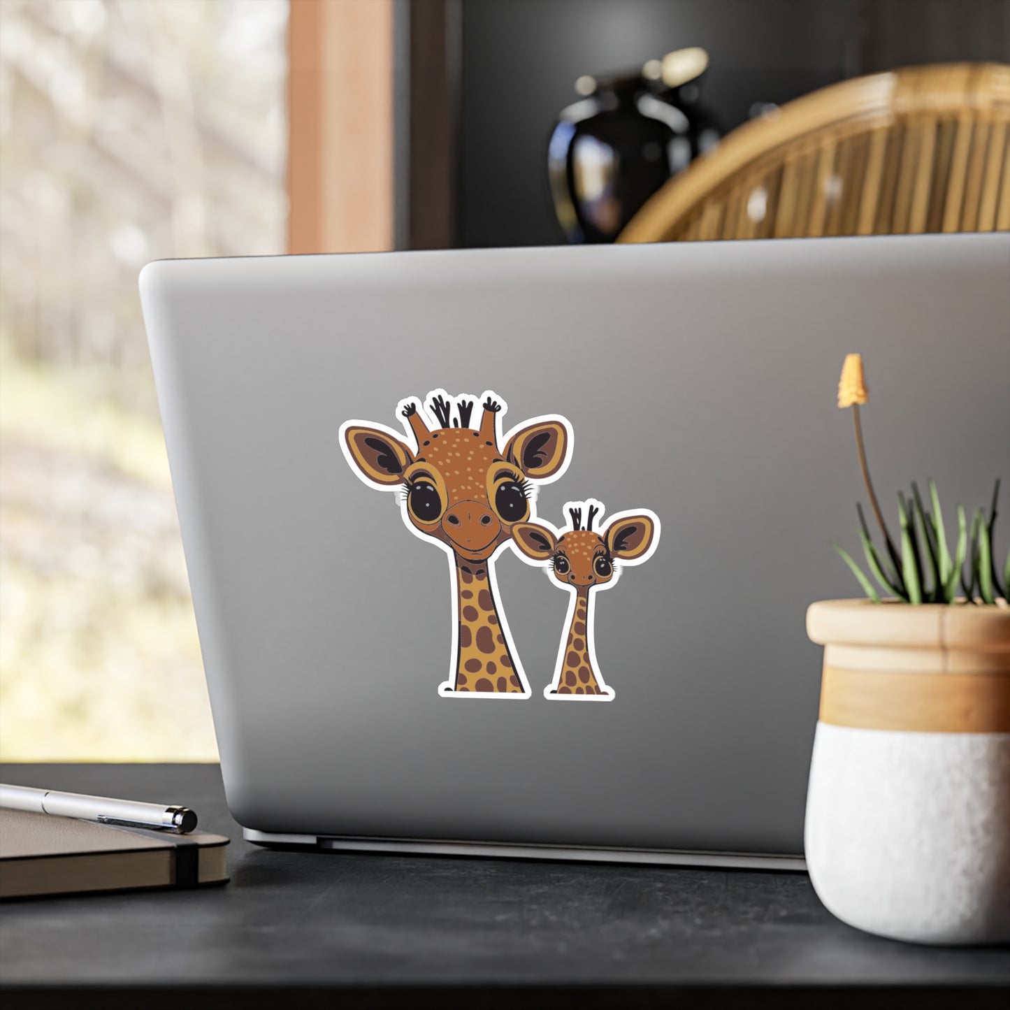 Mother and baby Giraffe Vinyl Decal to liven up the playroom with  vinyl cartoon animals with satin finish removable and restick decal