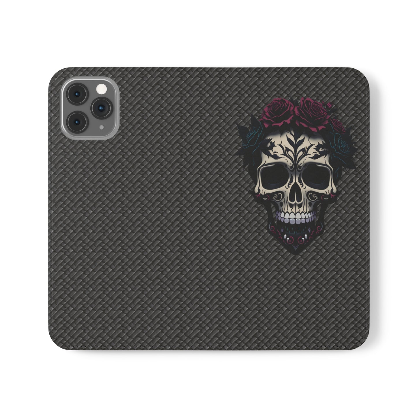 Sugar Skull Flip Case for iPhone and Samsung Galaxy Phones 11 12 13 mini pro max s22 s21 ultra plus made from vegan leather